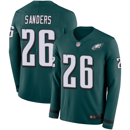 Eagles #26 Miles Sanders Midnight Green Team Color Men's Stitched Football Limited Therma Long Sleeve Jersey - Click Image to Close