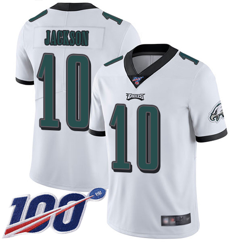 Eagles #10 DeSean Jackson White Men's Stitched Football 100th Season Vapor Limited Jersey