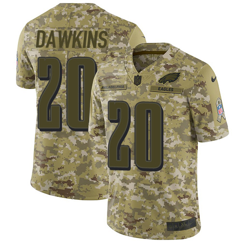 Nike Eagles #20 Brian Dawkins Camo Men's Stitched NFL Limited 2018 Salute To Service Jersey - Click Image to Close