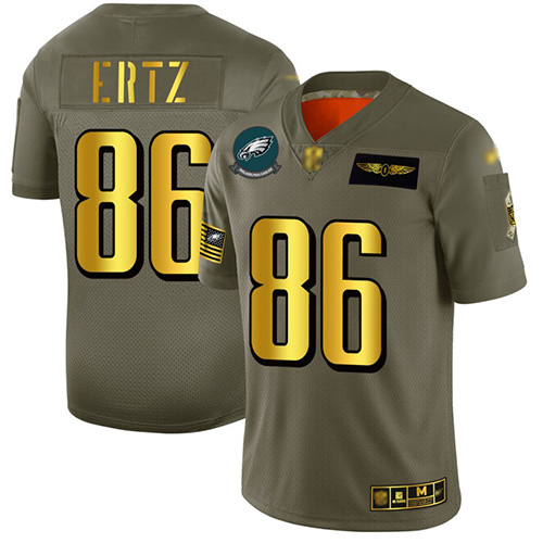 Eagles #86 Zach Ertz Camo/Gold Men's Stitched Football Limited 2019 Salute To Service Jersey - Click Image to Close