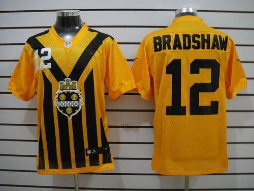 Nike Steelers #12 Terry Bradshaw Gold 1933s Throwback Men's Stitched NFL Elite Jersey