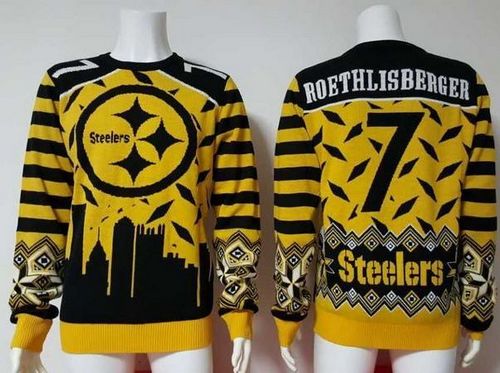 Nike Steelers #7 Ben Roethlisberger Yellow/Black Men's Ugly Sweater - Click Image to Close