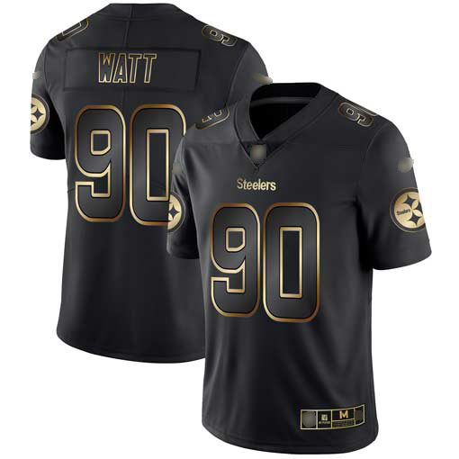 Steelers #90 T. J. Watt Black/Gold Men's Stitched Football Vapor Untouchable Limited Jersey - Click Image to Close