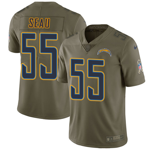 Nike Chargers #55 Junior Seau Olive Men's Stitched NFL Limited 2017 Salute to Service Jersey - Click Image to Close