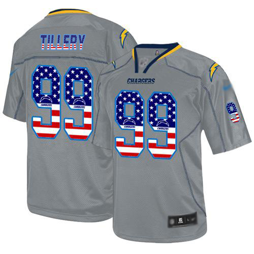 Chargers #99 Jerry Tillery Lights Out Grey Men's Stitched Football Elite USA Flag Fashion Jersey - Click Image to Close