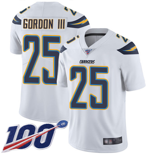 Chargers #25 Melvin Gordon III White Men's Stitched Football 100th Season Vapor Limited Jersey - Click Image to Close