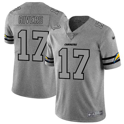 Chargers #17 Philip Rivers Gray Men's Stitched Football Limited Team Logo Gridiron Jersey - Click Image to Close