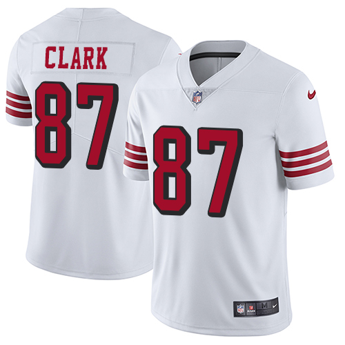 Nike 49ers #87 Dwight Clark White Rush Men's Stitched NFL Vapor Untouchable Limited Jersey - Click Image to Close