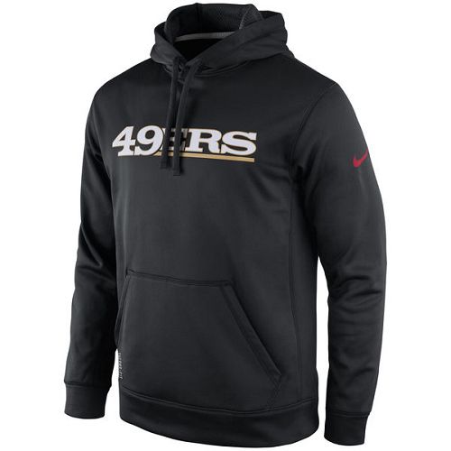 Men's San Francisco 49ers Nike Black KO Wordmark Essential Performance Hoodie - Click Image to Close