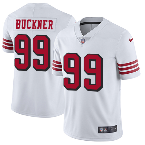 Nike 49ers #99 DeForest Buckner White Rush Men's Stitched NFL Vapor Untouchable Limited Jersey - Click Image to Close