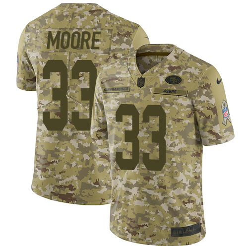 Nike 49ers #33 Tarvarius Moore Camo Men's Stitched NFL Limited 2018 Salute To Service Jersey - Click Image to Close