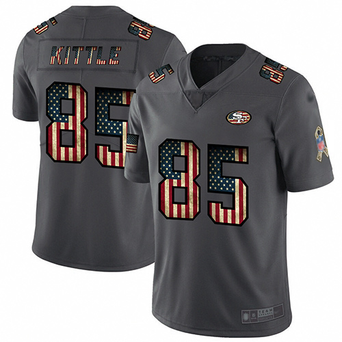 49ers #85 George Kittle Carbon Black Men's Stitched Football Limited Retro Flag Jersey - Click Image to Close