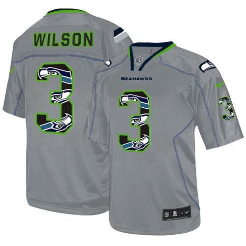 Nike Seahawks #3 Russell Wilson New Lights Out Grey Men's Stitched NFL Elite Jersey - Click Image to Close