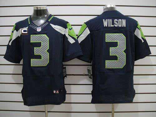 Nike Seahawks #3 Russell Wilson Steel Blue Team Color With C Patch Men's Stitched NFL Elite Jersey