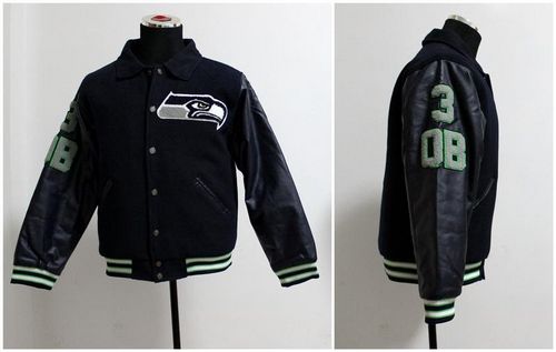 Mitchell And Ness NFL Seattle Seahawks #3 Russell Wilson Authentic Wool Jacket - Click Image to Close