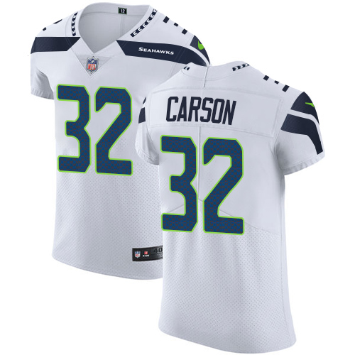 Nike Seahawks #32 Chris Carson White Men's Stitched NFL Vapor Untouchable Elite Jersey - Click Image to Close