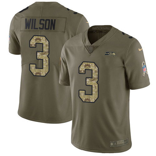 Nike Seahawks #3 Russell Wilson Olive/Camo Men's Stitched NFL Limited 2017 Salute To Service Jersey - Click Image to Close