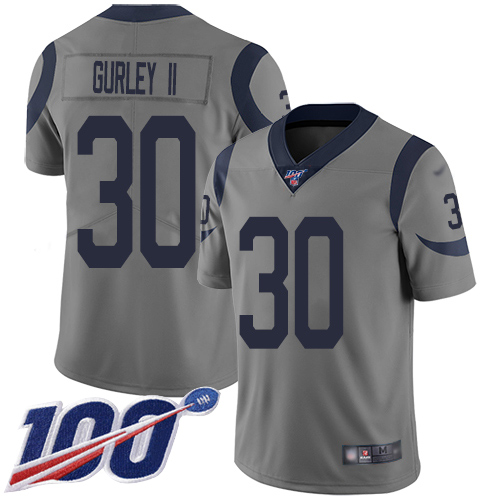 Rams #30 Todd Gurley II Gray Men's Stitched Football Limited Inverted Legend 100th Season Jersey - Click Image to Close