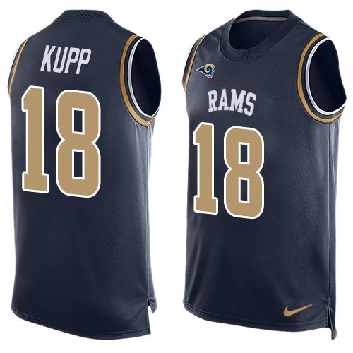 Nike Rams #18 Cooper Kupp Navy Blue Team Color Men's Stitched NFL Limited Tank Top Jersey