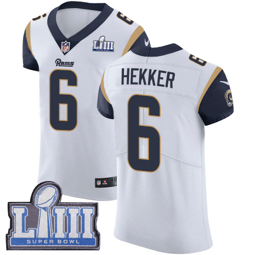 Nike Rams #6 Johnny Hekker White Super Bowl LIII Bound Men's Stitched NFL Vapor Untouchable Elite Jersey - Click Image to Close