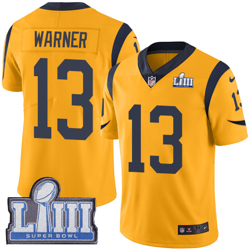 Nike Rams #13 Kurt Warner Gold Super Bowl LIII Bound Men's Stitched NFL Limited Rush Jersey - Click Image to Close