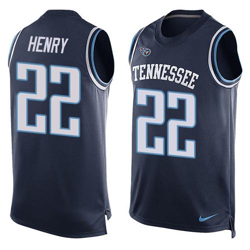 Nike Titans #22 Derrick Henry Navy Blue Team Color Men's Stitched NFL Limited Tank Top Jersey - Click Image to Close