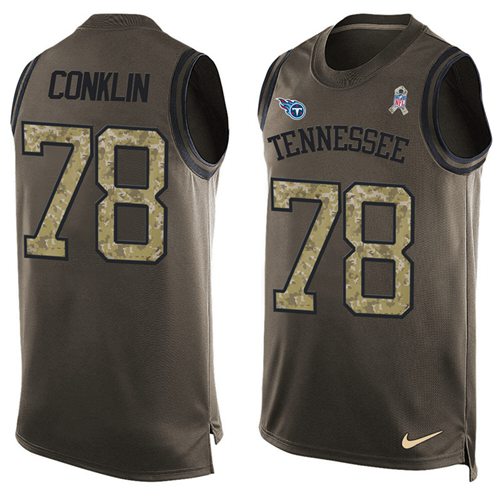 Nike Titans #78 Jack Conklin Green Men's Stitched NFL Limited Salute To Service Tank Top Jersey - Click Image to Close