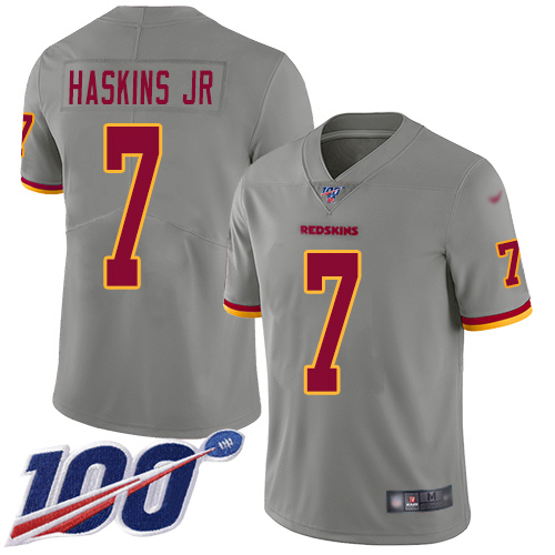 Redskins #7 Dwayne Haskins Jr Gray Men's Stitched Football Limited Inverted Legend 100th Season Jersey - Click Image to Close