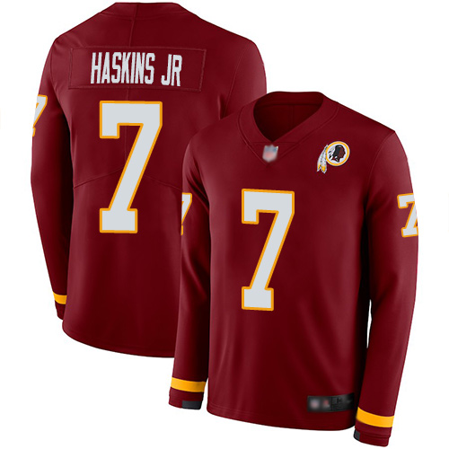 Redskins #7 Dwayne Haskins Jr Burgundy Red Team Color Men's Stitched Football Limited Therma Long Sleeve Jersey