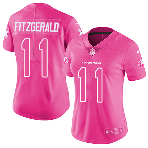 Nike Cardinals #11 Larry Fitzgerald Pink Women's Stitched NFL Limited Rush Fashion Jersey - Click Image to Close