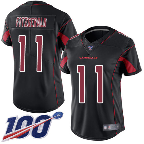 Cardinals #11 Larry Fitzgerald Black Women's Stitched Football Limited Rush 100th Season Jersey - Click Image to Close