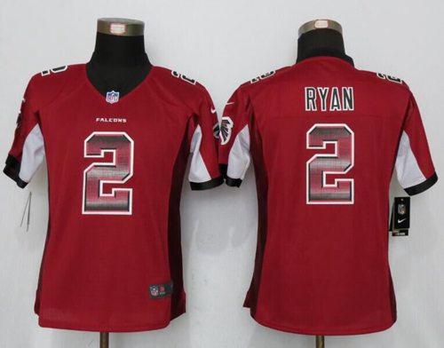 Nike Falcons #2 Matt Ryan Red Team Color Women's Stitched NFL Elite Strobe Jersey - Click Image to Close