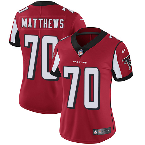 Nike Falcons #70 Jake Matthews Red Team Color Women's Stitched NFL Vapor Untouchable Limited Jersey - Click Image to Close