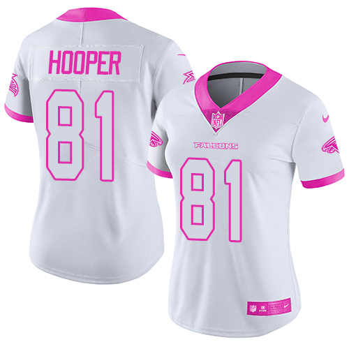 Nike Falcons #81 Austin Hooper White/Pink Women's Stitched NFL Limited Rush Fashion Jersey - Click Image to Close