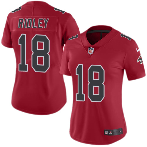 Nike Falcons #18 Calvin Ridley Red Women's Stitched NFL Limited Rush Jersey - Click Image to Close