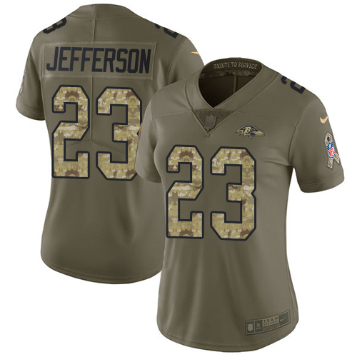 Nike Ravens #23 Tony Jefferson Olive/Camo Women's Stitched NFL Limited 2017 Salute to Service Jersey - Click Image to Close