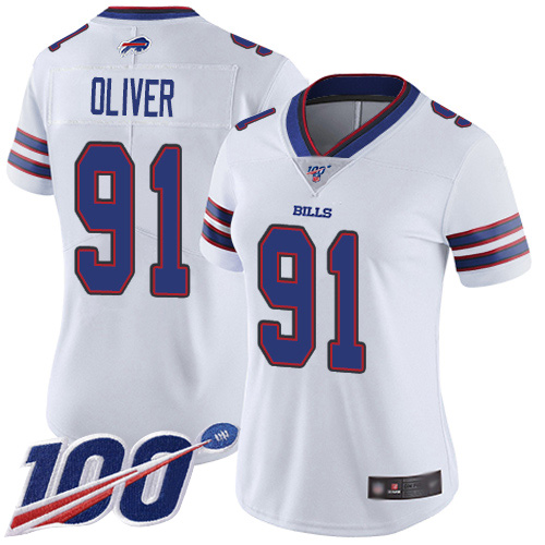 Bills #91 Ed Oliver White Women's Stitched Football 100th Season Vapor Limited Jersey - Click Image to Close