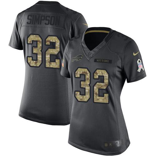 Nike Bills #32 O. J. Simpson Black Women's Stitched NFL Limited 2016 Salute to Service Jersey - Click Image to Close