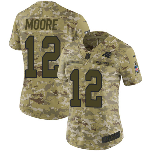 Nike Panthers #12 DJ Moore Camo Women's Stitched NFL Limited 2018 Salute to Service Jersey - Click Image to Close