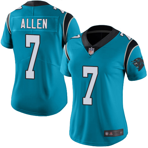 Panthers #7 Kyle Allen Blue Women's Stitched Football Limited Rush Jersey - Click Image to Close