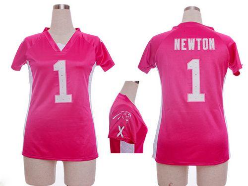 Nike Panthers #1 Cam Newton Pink Draft Him Name & Number Top Women's Stitched NFL Elite Jersey