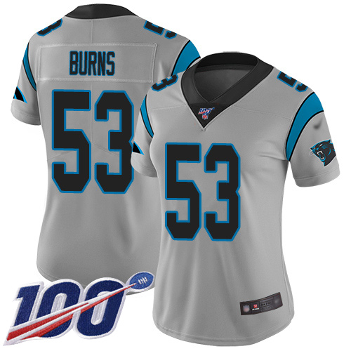 Panthers #53 Brian Burns Silver Women's Stitched Football Limited Inverted Legend 100th Season Jersey - Click Image to Close