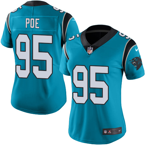 Nike Panthers #95 Dontari Poe Blue Women's Stitched NFL Limited Rush Jersey - Click Image to Close