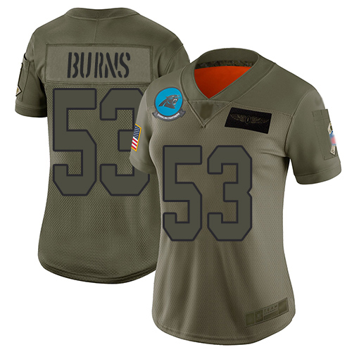 Panthers #53 Brian Burns Camo Women's Stitched Football Limited 2019 Salute to Service Jersey - Click Image to Close