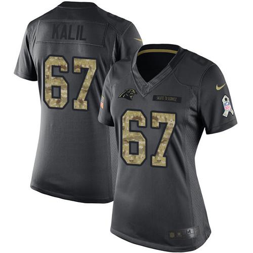 Nike Panthers #67 Ryan Kalil Black Women's Stitched NFL Limited 2016 Salute to Service Jersey - Click Image to Close