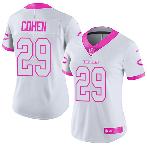 Nike Bears #29 Tarik Cohen White/Pink Women's Stitched NFL Limited Rush Fashion Jersey - Click Image to Close