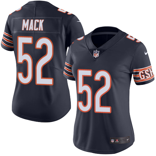 Nike Bears #52 Khalil Mack Navy Blue Team Color Women's Stitched NFL Vapor Untouchable Limited Jersey - Click Image to Close