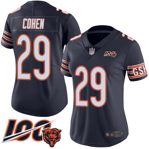 Bears #29 Tarik Cohen Navy Blue Team Color Women's Stitched Football 100th Season Vapor Limited Jersey - Click Image to Close