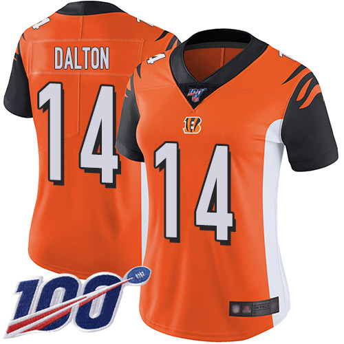 Bengals #14 Andy Dalton Orange Alternate Women's Stitched Football 100th Season Vapor Limited Jersey