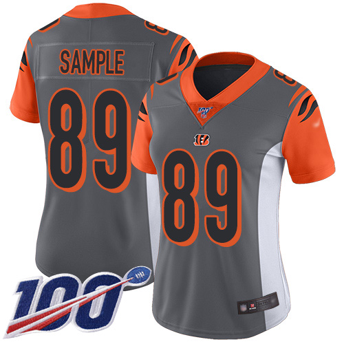 Bengals #89 Drew Sample Silver Women's Stitched Football Limited Inverted Legend 100th Season Jersey - Click Image to Close